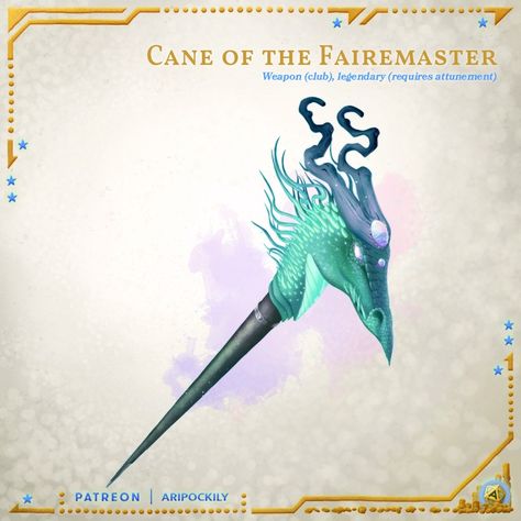 [Chance] Weapon - Cane of the Fairemaster | Patreon Fantasy Cane, Avatar Airbending Poses, D D Items, Dnd 5e Homebrew, Cool Swords, Western World, Dungeons And Dragons Homebrew, Dungeon Master, Custom Content