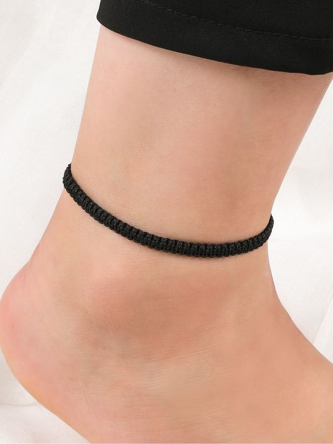 Black Anklet For Women, Anklets Design, Black Anklet, Simple Beaded Bracelets, Gold Minimalist Jewelry, Handmade Anklets, Macrame Knots Pattern, Embellished Fashion, Leg Chain