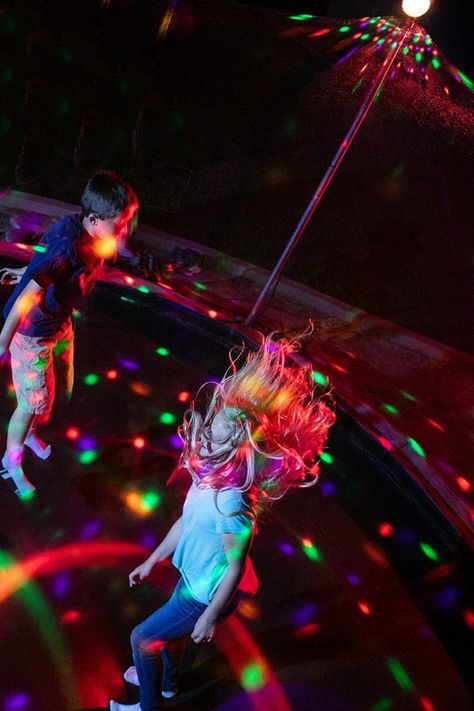 You Can Get Trampoline Lights That Play Music So Your Kids Can Have A Disco Party on The Trampoline Kids Activities Blog Decorate Trampoline For Party, Backyard Disco Party, Trampoline Lights, Trampoline Park Party, Trampoline Ideas, Ground Trampoline, Summer Backyard Parties, Trampoline Party, Philanthropy Events