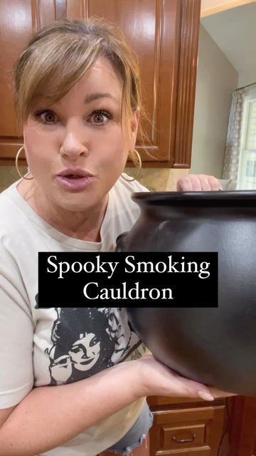 Diy Smokey Cauldron, Halloween Cauldron Diffuser, Cauldron Diffuser Diy, Witch Couldren Decor, Diy Witch Caldron, Diffuser In Cauldron, Couldren Halloween, Cauldron Halloween Decoration, Witches Cauldron Decoration