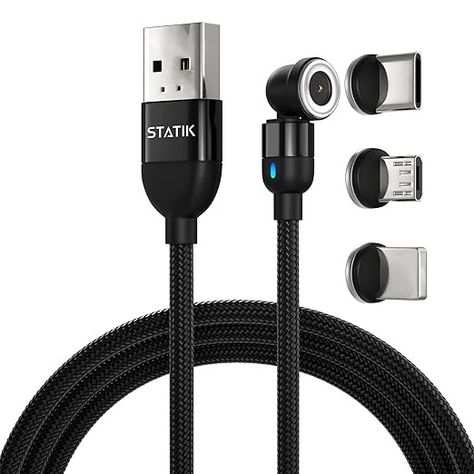 Amazon.com: Statik 360 Rotating Magnetic Charging Cable - USB to USB C Cable, Micro-USB, Magnetic iPhone Charger, 3-in-1 Tip Adapters, Magnetic Phone Charger with LED Light, 90 Degree Right Angle, Black, 3FT/1M : Electronics Expensive Phone, Magnetic Charger Cable, Liquid Silicone Rubber, Usb Adapters, Usb C Cable, Magnetic Charging Cable, Magnetic Charger, Charger Cord, Cable Tie