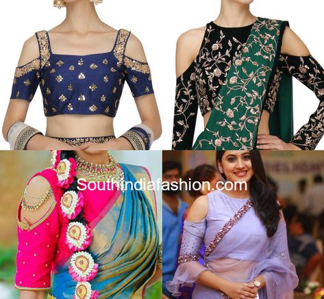 Embroidered cut shoulder blouse designs for party wear sarees. cold shoulder blouse designs, latest saree blouse designs, Indian saree blouse designs Shoulder Blouse Designs, Indian Saree Blouse Designs, Cold Shoulder Saree Blouse, Cold Shoulder Blouse Designs, Latest Saree Blouse Designs, Christmas Fashion Outfits, Saree Jacket, Saree Jacket Designs, Latest Saree Blouse