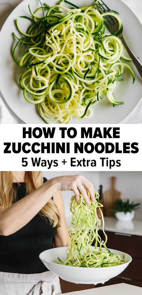 Learn how to cook zucchini noodles perfectly! These 5 methods will help create the perfect delicious zucchini noodle recipes. From zucchini noodles and shrimp to zucchini noodle spaghetti. Your healthy dinner or easy lunch ideas starts here! #zucchininoodlerecipe #zucchinirecipe #easydinnerrecipe Cook Zucchini Noodles, Cook Zucchini, Traditional Pasta, Zucchini Noodle Recipes, Fitness Meals, How To Cook Zucchini, Pastas Recipes, Pasta Vegetariana, Zoodle Recipes