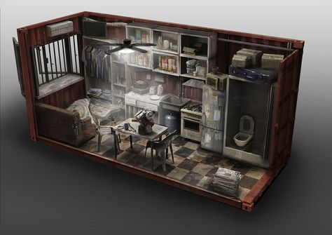 ArtStation - Apartment, Phil Booth Cyberpunk House, Cyberpunk Apartment, Interior Concept Art, Isometric Design, Apartment Aesthetic, Interior Concept, Sims House, Environment Design, Environment Concept Art