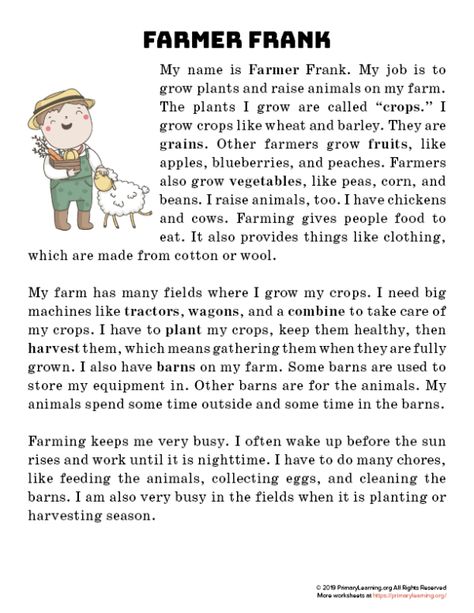 Farmer Worksheet, Reading Passages 2nd Grade, Second Grade Worksheets, Phonics Fluency, Esl Reading Comprehension, Phonics Reading Passages, Reading Comprehension For Kids, Esl Reading, English Stories For Kids