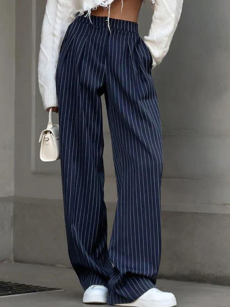 Style: Casual/Street/Vintage/Hip Pop/Preppy Fabric Content: Polyester Fit Type: Loose Fit Versatile Design: The pinstripe design of these pants is a timeless classic, making them perfect for various occasions, from casual outings to formal events. Comfortable Fit: The loose fit ensures maximum comfort without compromising on style, making these pants a must have in every wardrobe. Stylish Appeal: The pants exude a casual, street, vintage, hip pop, and preppy vibe, making them an ideal choice for fashion forward individuals. Easy to Style: These pants are easy to style with a variety of tops and shoes, allowing you to create different looks to suit your personal style and mood. Baggy Dresses, Hip Hop Fashion 90s, Oversized Sweater Cardigan, Pinstriping Designs, 90s Hip Hop Fashion, Casual Wide Leg Pants, Stylish Work Outfits, Tailored Pants, Hip Hop Fashion