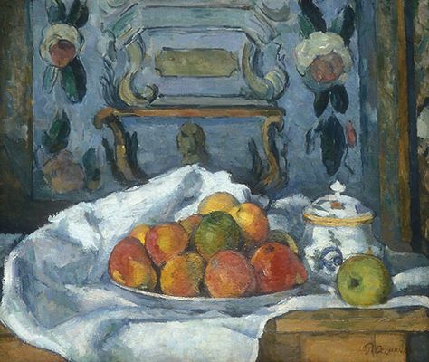 Dish of Apples, ca. 1875–77 Paul Cézanne (French, 1839–1906) Oil on canvas 18 1/8 x 21 3/4 in. (46 x 55.2 cm) Signed (lower right): P Cezanne The Walter H. and Leonore Annenberg Collection, Gift of Walter H. and Leonore Annenberg, 1997, Bequest of Walter H. Annenberg, 2002 (1997.60.1) Cezanne Paintings, Cezanne Still Life, Paul Cezanne Paintings, Cezanne Art, Istoria Artei, Classic Artwork, Paul Cezanne, Art Still Life, Fauvism