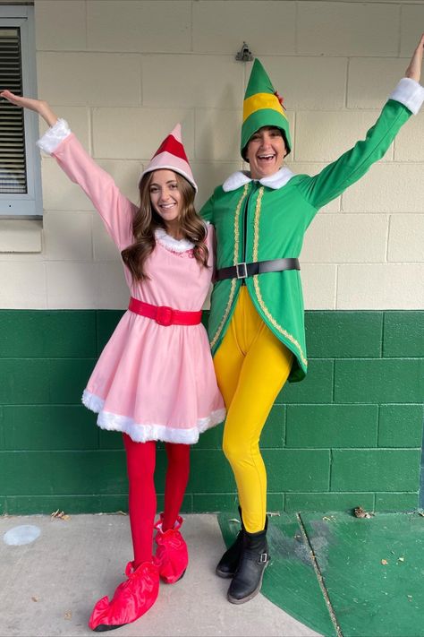 Click to shop costumes on Amazon. Dress up as Buddy and Jovie for a cute Christmas costume idea for couples (or teachers at school!) Buddy And Jovie Costume, Buddy The Elf Family Costumes, Funny Christmas Costumes Couples, Holiday Characters Spirit Week, Couples Christmas Costumes, Christmas Duo Costumes, Couple Christmas Costumes, Christmas Movie Characters Costumes Diy, Group Christmas Costumes