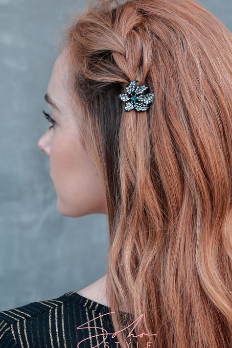 7956  sold individually. #hairstyles #haircolor #hair Hairstyles With Barrettes, Minimalist Hair Accessories, Leather Hair Accessories, Triangle Hair, Pretty Braids, Geometric Hair Clip, Short Hair Bun, Rose Crystal, Pretty Braided Hairstyles