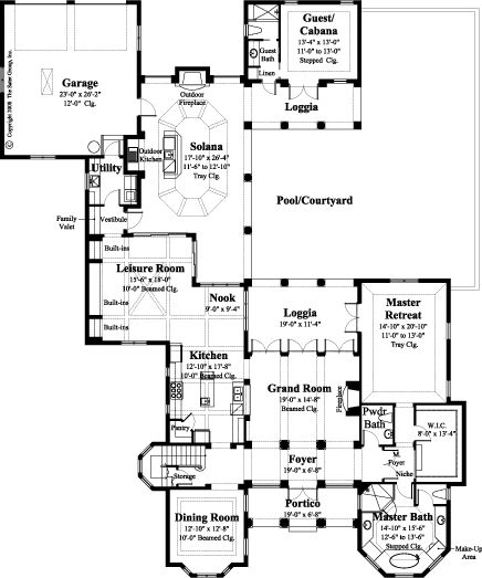 The Bergantino home plan is a narrow courtyard plan that creates a private sanctuary to enjoy the outdoors. This plan contains 3142 sq. ft. of living area. Narrow Courtyard, Beautiful Courtyards, Narrow French Doors, Mediterranean Houses, Bath Steps, Huge Mansions, Motor Court, Italian Gardens, Castle Ideas