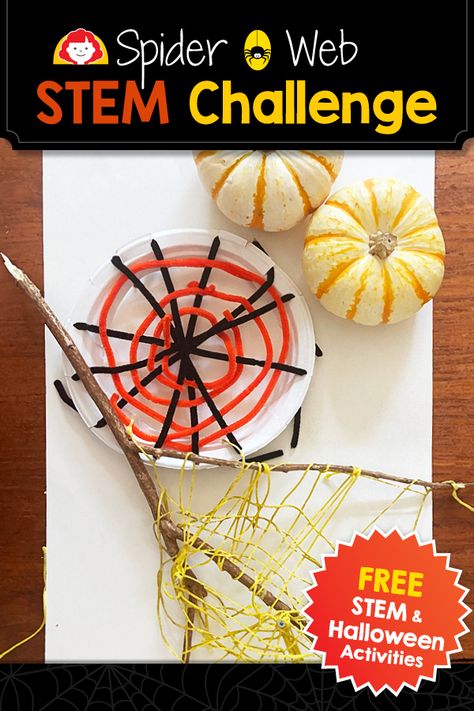 October Science, Halloween Stem Challenge, Halloween Stem Activities, Spider Web Craft, Spooky Spider Web, Spider Activities, Fun Halloween Activities, Halloween Stem, Halloween Lesson