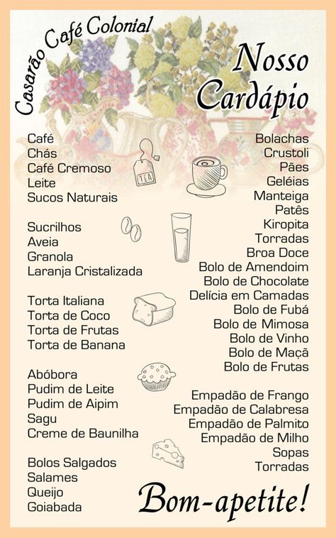 Buffet, Casarão, Café, Colonial, Caminho do Vinho, São José dos Pinhais, Paraná, Cafe Colonial, Mini Cafe, Sonic Birthday Parties, Sonic Birthday, Birthday Brunch, Brunch Wedding, Brunch Party, Menu Design, Coffee Break