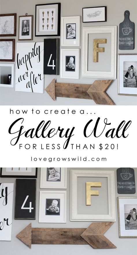 Learn how to create a fun, personal, and creative Gallery Wall for LESS THAN $20! Yes, you CAN decorate an entire wall for that cheap! Get a... Gallery Wall Ideas, Budget Decorating, Gallery Wall Living Room, Design Del Prodotto, Wall Ideas, Inspiration Wall, New Wall, My New Room, Home Fashion