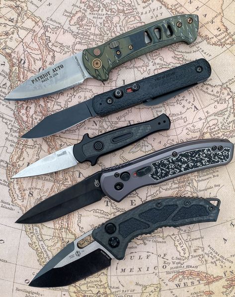 5 Out-The-Side Automatic Knives that are Stylish & Functional Knife Guide, Knives For Sale, Automatic Knives, Collectible Knives, Knife Art, The Press, Folding Knives, Dexter, Electronic Items