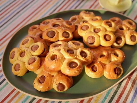 Get Hot Dog Flowers Recipe from Food Network Wrapped Hot Dogs, Dog Flowers, Refined Coconut Oil, Pigs In A Blanket, Flavored Oils, Flower Food, Dog Flower, Kids Recipes, Instant Yeast