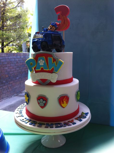 2 Tier Choc Mud Paw Patrol 3rd Birthday Cake. Paw Patrol Tier Cake, Two Tier Paw Patrol Birthday Cake, Paw Patrol 3rd, Paw Patrol 3rd Birthday, 3rd Birthday Cake, Paw Patrol Birthday Cake, Cvc Activities, Cake Kids, 2 Tier Cake