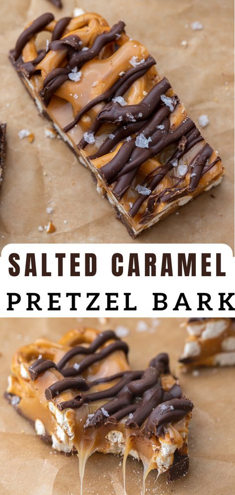 Salted Caramel Pretzel Bark, Caramel Pretzel Bark, Pretzel Bark, Christmas Baking Recipes, Candy Recipes Homemade, Christmas Candy Recipes, Bark Recipe, Think Food, Recipes Homemade