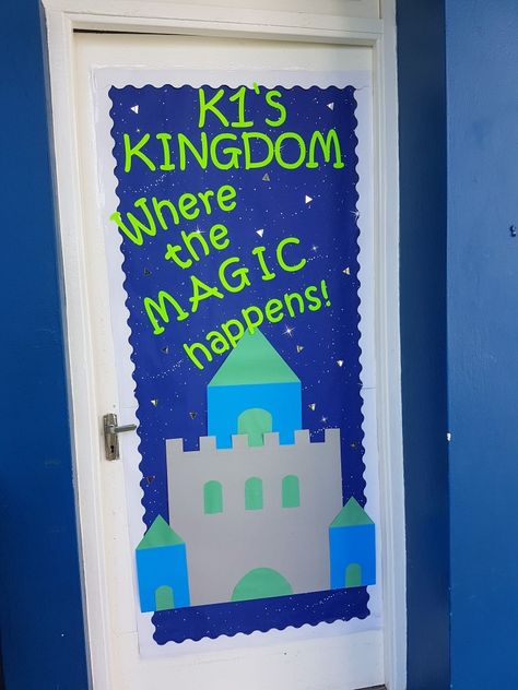 Where the magic happens classroom door Fairytale Classroom Door, Fairy Tale Door Decorations, Magic Themed Classroom Door, Fairy Tale Classroom Door, Castle Classroom Door Decorating Ideas, Castle Classroom Door, Kindergarten Classroom Door, Magical Classroom, Fairytale Theme