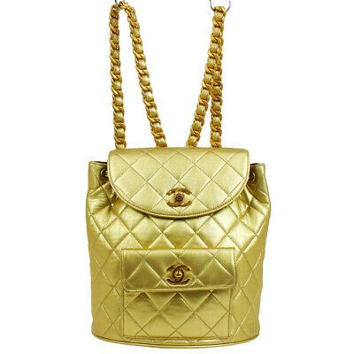 CHANEL DUMA Quilted Chain Backpack Bag Purse Gold Lambskin 34093  | eBay Backpack Bag, Large Backpack, Coach Bag, Lambskin Leather, Leather Accessories, Bago, Dior Bag, Chanel Bag, Wallet Case