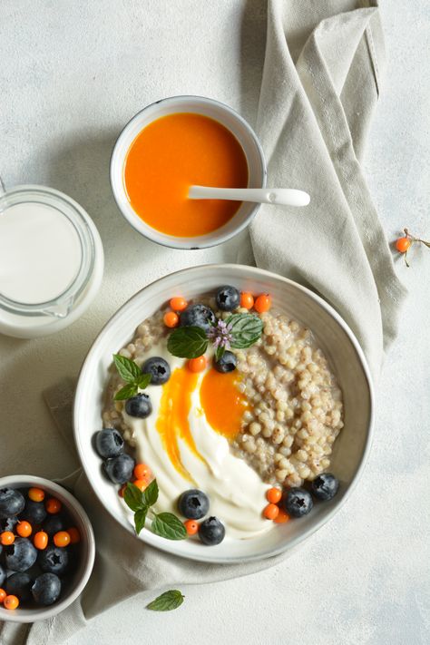 Buckwheat Porridge, Autumn Spices, Homemade Nut Milk, Buckwheat Groats, Plant Based Yogurt, Zesty Sauce, Berry Sauce, Blueberry Compote, Seasonal Cooking