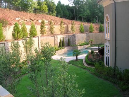 Tall Retaining Wall, Large Backyard Landscaping, Garden Areas, Hgtv Garden, Gabion Wall, Hardscape Design, Backyard Garden Landscape, Big Backyard, Amazing Landscapes