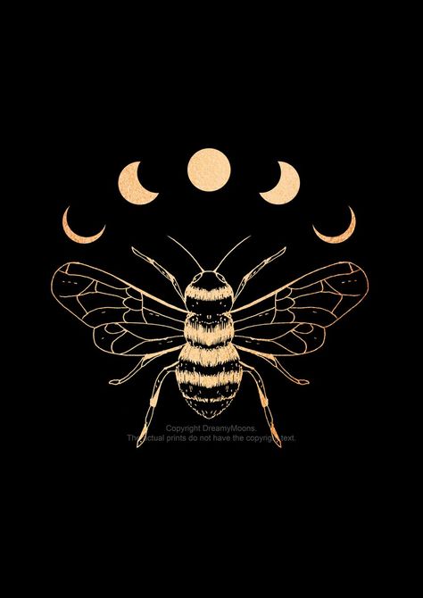 Dreamy Moons, Bee Illustration, Bee Tattoo, Desenho Tattoo, Bee Art, Living Things, Moon Art, The Universe, Small Tattoos