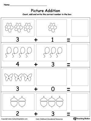 Adding Numbers With Pictures: Learn addition by counting the pictures, this simple yet affective worksheet will help your child develop their beginning math skills. Numbers With Pictures, Matematik Prasekolah, Kindergarten Math Worksheets Addition, Number Worksheets Kindergarten, Beginning Math, Kindergarten Math Worksheets Free, Adding Numbers, Kindergarten Addition Worksheets, Math Addition Worksheets