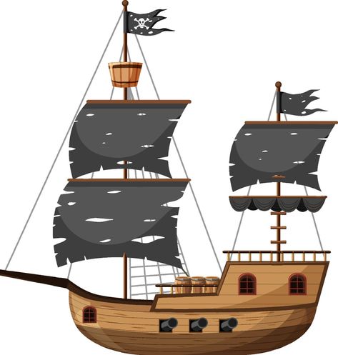 Pirate Ship in cartoon style isolated on white background Cartoon Pirate Ship, Inkscape Tutorials, Ocean Treasures, The Pirate, Pirate Ship, Global Art, Cartoon Style, Sailing Ships, Cartoon Drawings