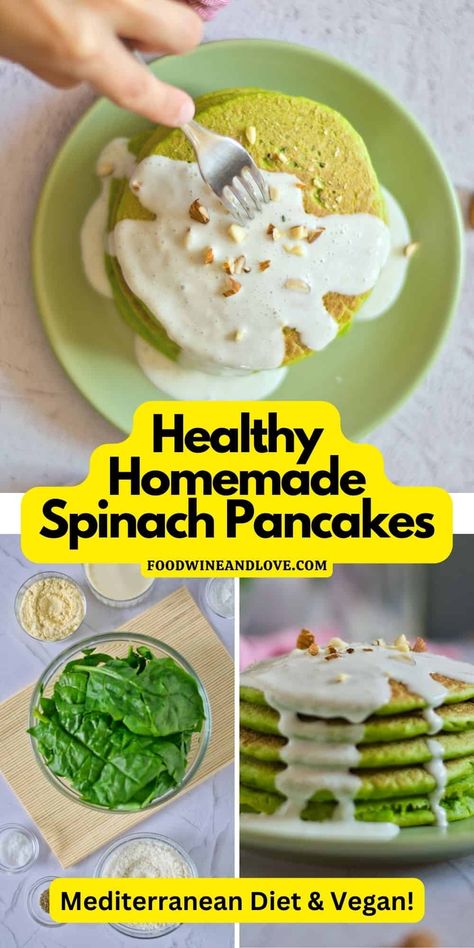 Healthy Homemade Spinach Pancakes, a simple recipe for making a delicious breakfast using spinach. Included vegan options. #veganbreakfast #spinachpancakes #pancakes Spinach Pancakes For Kids, Baby Spinach Recipes, Carrot Muffin Recipe, Spinach Pancakes, Breakfast Recipes Kids, Easy Oatmeal, Pancakes Healthy, Spinach Recipes, Granola Recipes