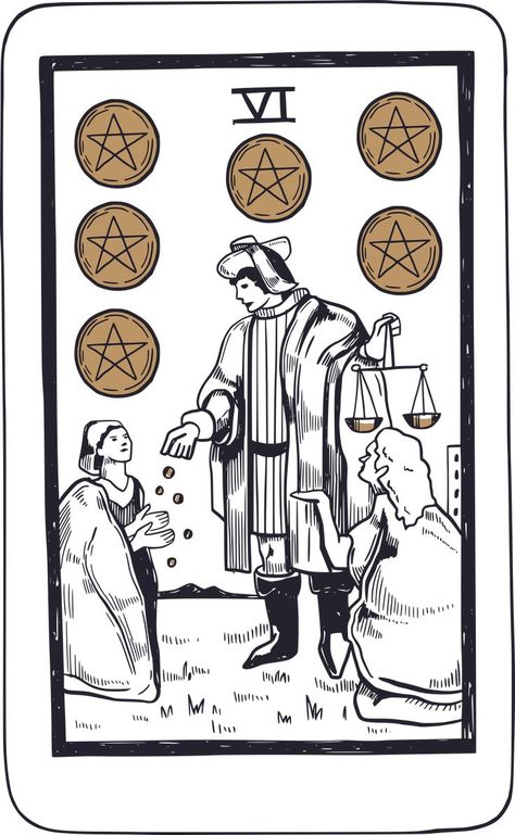 The Six of Pentacles in Tarot is a card that represents balance, fairness, and generosity. This card is associated with the element of Air and the astrological sign of Libra, both of which represent balance, harmony, and justice. Six Of Pentacles, Element Of Air, Moon Magick, Pentacles, Tarot Cards Art, Minor Arcana, Astrological Sign, Astrology Signs, Tarot Cards