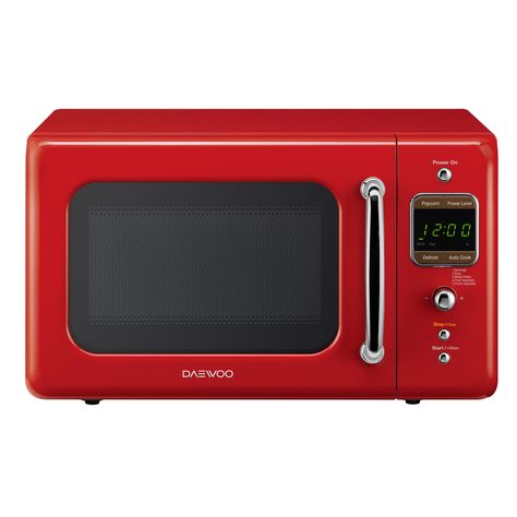 Daewoo Retro 0.7-cu ft 700-Watt Countertop Microwave (Pure Red) Visco Room, Retro Microwave, Red Microwave, Retro Kitchen Appliances, Casa Retro, Camper Accessories, Countertop Microwave Oven, Retro Appliances, Countertop Microwave