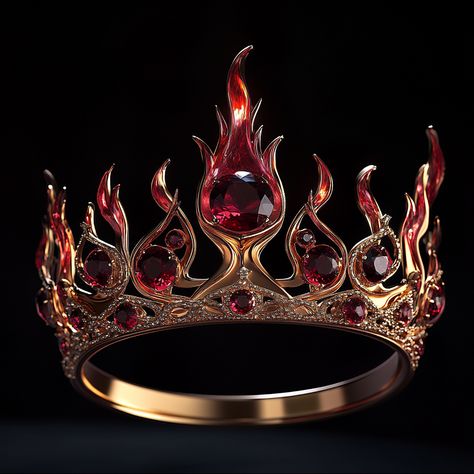 Ruby Crown Aesthetic, Fire Jewelry Design, Fire Crown Aesthetic, Flame Princess Aesthetic, Crown On Fire, Fire Kingdom Aesthetic, Fire Queen Aesthetic, Fantasy Crown Art, Targaryen Crown