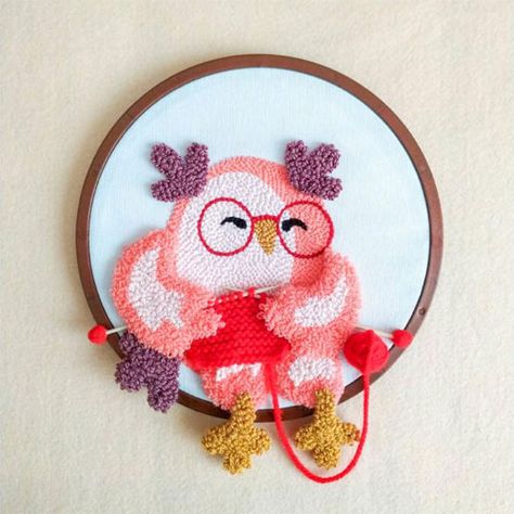 Needle Punching, Owl Wall Decor, Hanging Diy, Punch Needle Kits, Needle Embroidery, Owl Wall, Punch Needle Embroidery, Wall Hanging Diy, Needle Punch