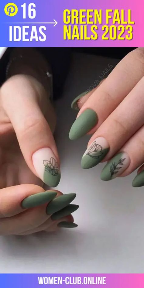 Green Fall Nail 2023 16 Ideas: Embrace Nature's Colors in Your Nail Art - women-club.online Spring Nails Dark Colors, Green Nails Spring 2024, Cute Simple Nails Green, Dark Academia Nails Aesthetic, Nail Green Design, Green Nail Designs Almond, Nature Themed Nails, Green Themed Nails, Dark Green Matte Nails