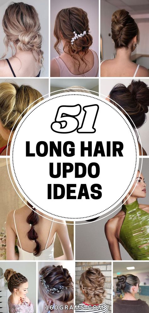 Save this pin for a collection of elegant and stylish long hair updos that are sure to turn heads! Discover new styles and inspiration for your next special occasion. #LongHairUpdos #HairStyles #FashionBlog Easy Beautiful Updos For Long Hair, Glam Updo Hairstyles For Long Hair, Up Hairstyles For Long Hair Easy, Elegant Up Do Hairstyles, Fancy Bun Hairstyles For Long Hair, Formal Upstyles For Long Hair, Formal Updos For Long Hair Prom, How To Put Long Hair Up, Simple Elegant Updos For Long Hair