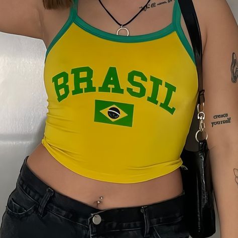 💛💚Y2K Brazil Tank Top💛💚 Meet this summer's new fashion, vintage y2k fashion. The legendary Brazil athlete reflects all the nostalgia and style of the early 2000s. A vintage that fashion enthusiasts cannot miss this charm. 5% discount code special for Instagram: INSTAGRAM5 Brazil Tank Top, Brazil Tank, 90s 2000s Aesthetic, Brazil Top, Baby Tees 90s, Y2k Tank Top, Y2k Tank, The Early 2000s, 2000s Aesthetic