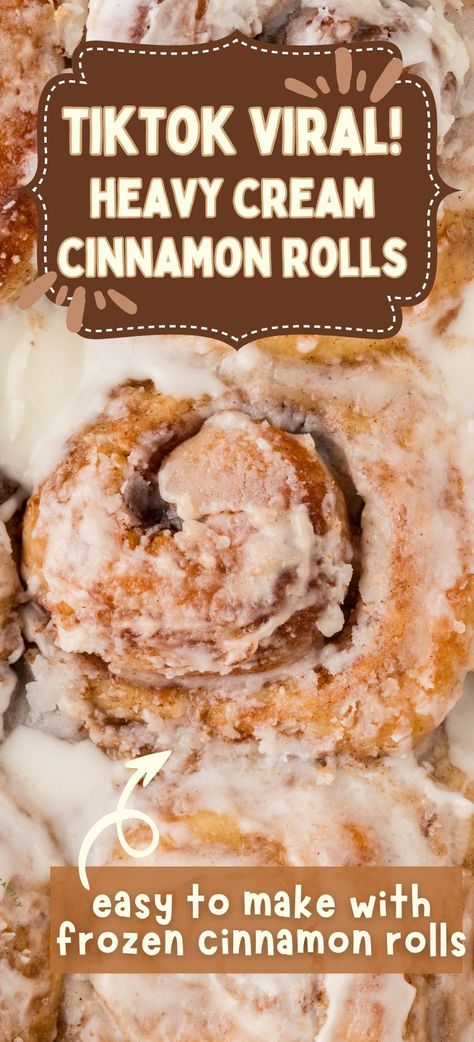 This viral TikTok Cinnamon Roll Recipe uses the heavy cream hack to make frozen cinnamon rolls taste just like the famous Cinnabon cinnamon rolls with only 6 ingredients. This recipe for easy cinnamon rolls creates light, fluffy, and moist 'doctored up' frozen cinnamon rolls - no one will ever guess that they're not homemade! Frozen Cinnamon Rolls With Pudding, Recipes With Frozen Rolls, Tube Cinnamon Rolls With Heavy Cream, Custard Cinnamon Rolls, Cinnamon Rolls With Heavy Cream Hack, Cinnamon Rolls From Frozen Bread Dough, Rhodes Cinnamon Rolls With Pudding, Frozen Cinnamon Rolls With Heavy Cream, Frozen Cinnamon Rolls Rhodes