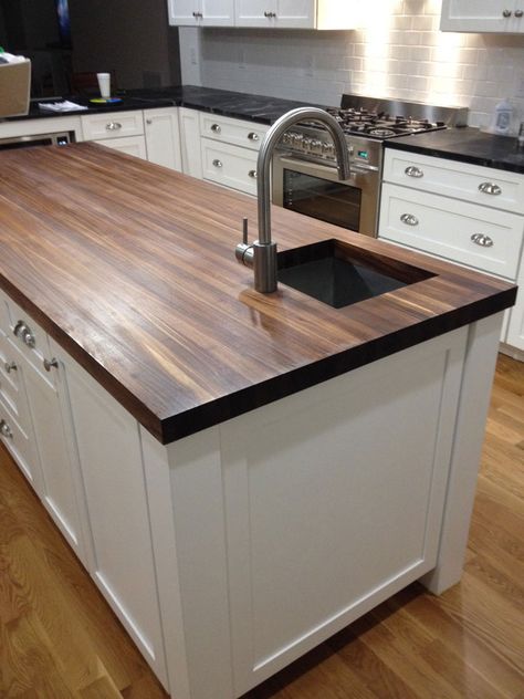 Walnut Butcher Block Countertops, Island Sink, Block Countertops, Replacing Kitchen Countertops, Walnut Butcher Block, Kitchen Remodel Countertops, Wooden Countertops, Best Kitchen Design, Outdoor Kitchen Countertops