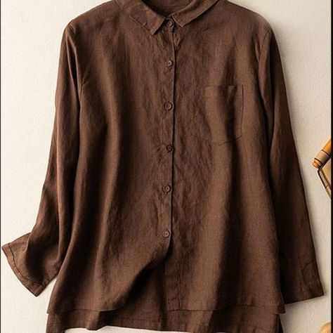 85%Cotton 15%Linen Green Linen Shirt, Linen Shirts Women, Brown Blouse, Loose Shirt, Spring Outfits Women, Loose Shirts, Women Shirts Blouse, Blouse Vintage, Linen Women