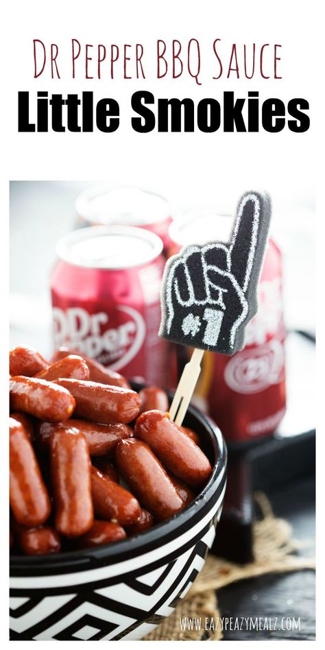 Dr Pepper BBQ Little Smokies, sweet little smokies, prepared in a slow cooker, and perfect for enjoying while watching your favorite college football team play! Bbq Little Smokies, Pepper Bbq Sauce, Dr Pepper Bbq Sauce, Little Smokies, Game Day Appetizers, Sweet N Sour Chicken, Football Food, Minced Meat, Peppers Recipes