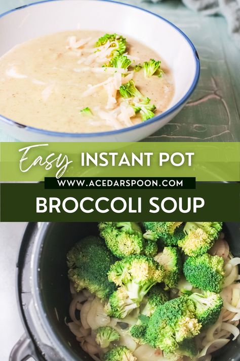 Instant Pot Broccoli Soup can be made in minutes. Broccoli is combined with onion, garlic, broth, cream and cheese to make a tasty soup. Instant Pot Broccoli Soup, Garlic Broth, Lebanese Lentil Soup, Instant Pot Broccoli, Homemade Vegetable Soup, Pinto Bean Soup, Roast Pumpkin Soup, Healthy Instant Pot, Cream Of Broccoli Soup