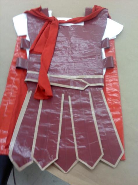 gladiator costume I made from duct tape and t-shirts. Diy Roman Soldier Costume, Roman Soldier Costume, Gladiator Costume, Archaeology For Kids, Gladiator Costumes, Biblical Costumes, Roman Costume, Toga Party, Soldier Costume