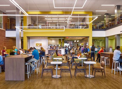 Liberty University Montview Student Union + Dining Office Lounge Design, College Dining Hall, University Cafeteria, University Accommodation, Education Design Interior, Student Hotels, Cafeteria Design, Student Lounge, School Interior