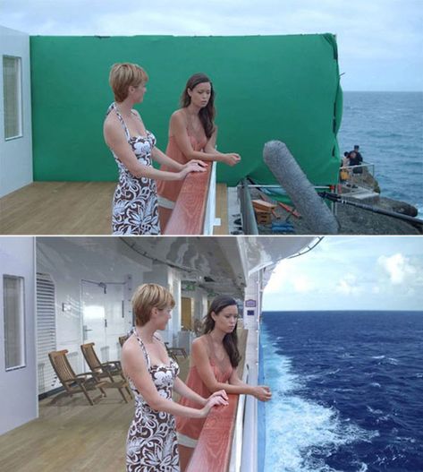 movies-before-after-green-screen-cgi-deadly-honeymoon Movie Special Effects, Greenscreen Ideas, Famous Movie Scenes, Most Popular Movies, Famous Movies, Chroma Key, Movie Sets, Hot Shots, Hollywood Life