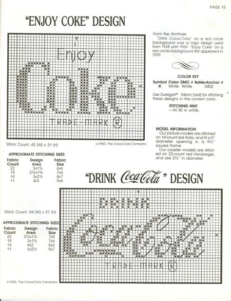 Coca Cola Free Cross Stitch Charts, Cross Stitch Freebies, Cross Stitch Kitchen, Counted Cross Stitch Kits, Cross Stitch Patterns Free, Free Cross Stitch, Canvas Crafts, Plastic Canvas Patterns, Cross Stitch Charts