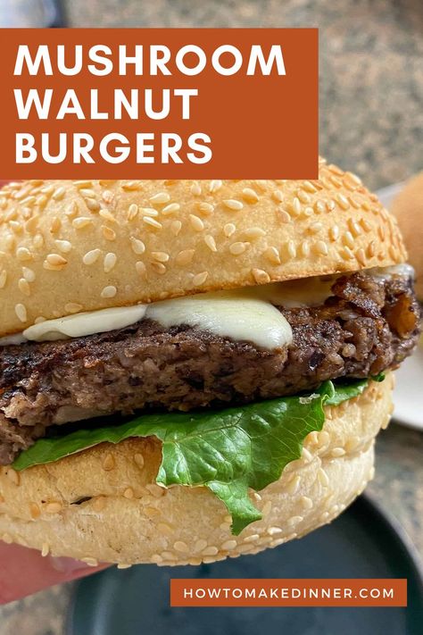 Walnut Burgers Recipe, Walnut Burger, Mushroom Burgers, Mushroom And Walnut Meat, Veggie Burgers, Walnut Burger Recipe, Veggie Burger Recipe, Mushroom Walnut Burger, Vegan Mushroom Walnut Burger