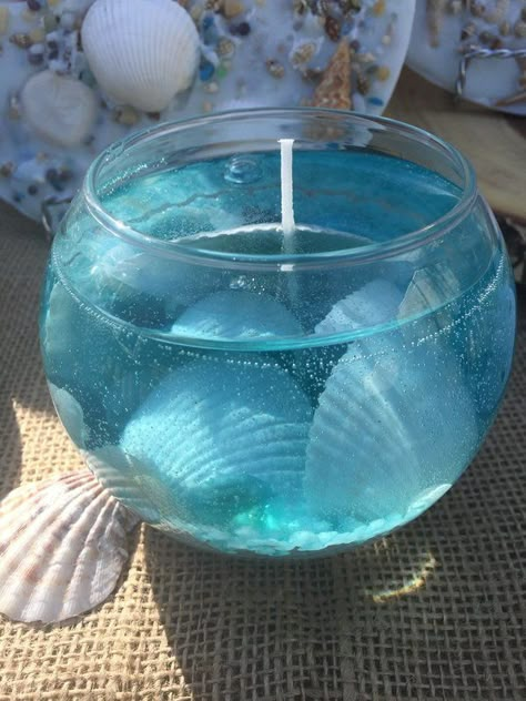 Beach Candles Diy, Candles Gel, Candle Gel, Sea Shell Candles, Jelly Candle, Beach Candles, Mermaid Candles, Jelly Candles, Gel Candle