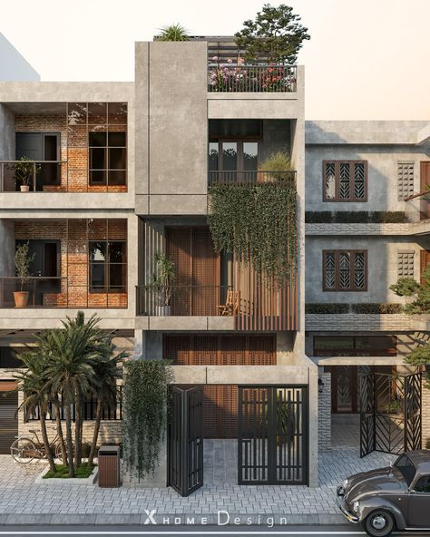 T-House :: Behance Elevation Designs For Apartment, Small Apartment Elevation, Facade Architecture Design Buildings, Exterior Elevation Design Modern, Small Apartment Exterior, Rowhouse Exterior, Apartment Exterior Design Modern, Apartment Design Exterior, Apartment Elevation Design