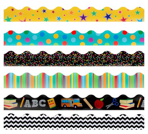 AmazonSmile : Bulletin Borders - 6-Pack Bulletin Board Borders, Geometric Pattern and Back to School Theme Decorative Trimmers, Border Trim for Classroom, School, 2.25 x 36 inches : Office Products Bulletin Board Border Ideas For Teachers, Border For School Board, Boarder For Bulletin Boards, Borders For Classroom Boards, Border Designs For Boards In School, Boarders Designs For Board, White Board Border Ideas, Classroom Board Border Designs, Bulletin Board Borders Creative