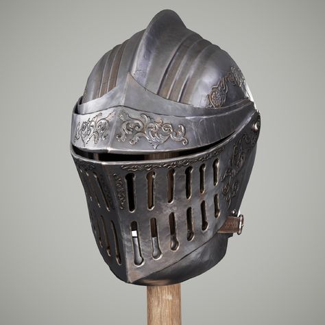 ArtStation - Medieval Helmet Helmet Armor Design, Medieval Armor Helmet, Knight Helmet Design Art, Dark Fantasy Helmet Design, Armet Helmet, Armored Helmet, Knight Helmet Design, Helmet Aesthetic, Fantasy Helmet